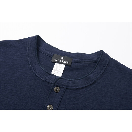AK ARMY Spring and Summer New Ami Khaki Retro Henley Collar Short-Sleeved T-Shirt Men's Casual and Versatile White Short-Sleeved T-Shirt Men Navy Blue L