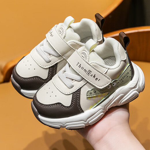 Tombeck children's shoes for girls, toddler shoes, boys' sneakers, lightweight, comfortable, soft-soled toddler functional shoes, beige crocodile 19