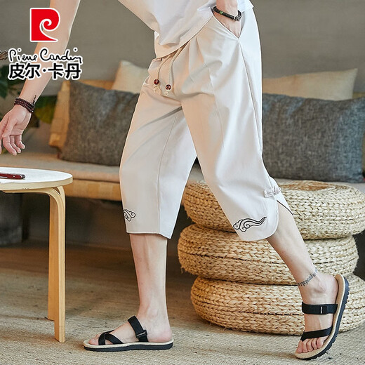 皮尔卡丹（pierre cardin）七分裤男夏季休闲裤7分裤运动宽松潮男七分裤短款青年哈伦裤7分裤 黑色A69 XL 建议120-135斤