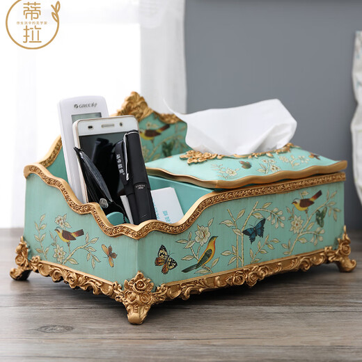 Yonghuan European Multi-fonction Tissue Multifonction Boîte de tissus salon Boîte de cartes ménagers American Retro Retro Control Rangement 1047 Blue Oriole Blossom Vertical Draw