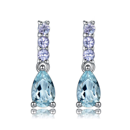 Musi Smart Water Drop Tanzanite Aquamarine Stud Earrings 925 Silver Women's Sapphire Blue Earrings Versatile Earrings
