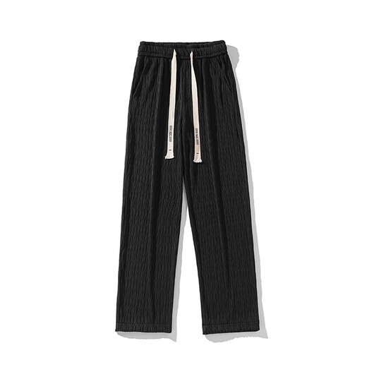 BAA AND BAA draped pants men's spring and summer trendy brand loose straight wide-leg pants 2025 new men's casual ice silk trousers black C138-OPX 2XL [Suggested 140-160Jin [Jin equals 0.5 kg]]