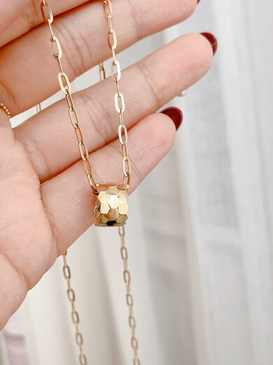 Medium red light luxury Korean pure 14K gold necklace pendant for women plain gold honeycomb honeycomb pendant cylindrical K gold clavicle chain gift height 7.8*width 11.5mm single pendant 14K not