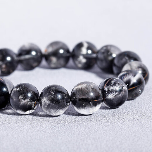 Eternal symbol collection grade natural black silver titanium crystal bracelet black crystal bracelet energy black hair crystal birthday gift for men and women collection grade black silver titanium-7mm