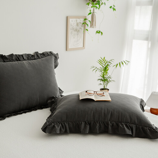 恋苑ins简约公主荷叶边枕套夏天少女心枕头套一对一只单人 藕粉色荷叶边 枕套一对 48cmX74cm