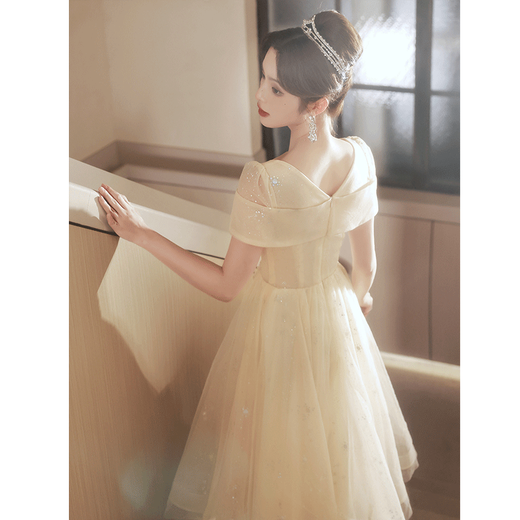 SAIDELE champagne color evening dress 2025 new adult gift small birthday party light luxury niche high-end art exam skirt for women champagne color medium length XL (recommended 116-125 Jin [Jin equals 0.5 kg])
