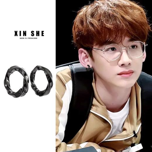 Core luxury and handsome earrings for men without piercing, men's ear clips, high-end American style, no holes, no punching, trendy men's single earrings for boys, silver single