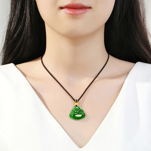 Phoenix Jewelry Hetian Jade Maitreya Buddha Pendant Black Jasper Buddha Natural Jade Women's Necklace Birthday Gift