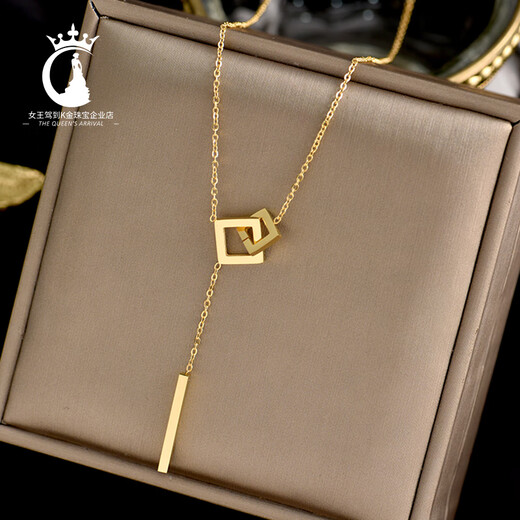 Shien 18K gold geometric square necklace for women's Chinese Valentine's Day gift new style not easy to fade clavicle chain fashion pendant sweater chain