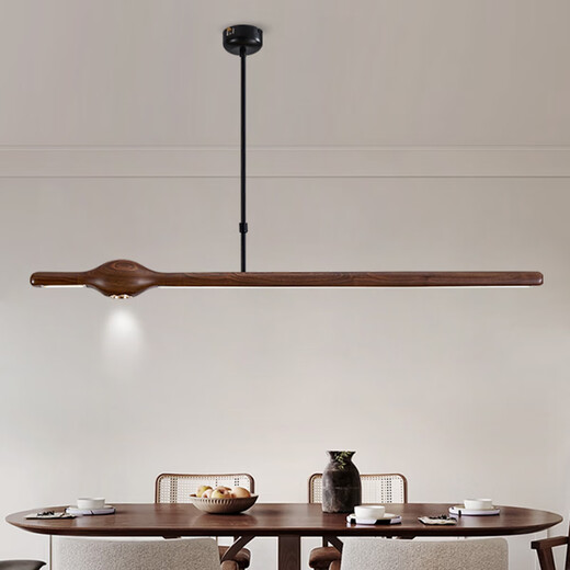 Cobre Heart Wood Rima de estilo central Protección de oculares Restaurante inteligente de una línea Candelier Spectrum COMPLES Lámpara de té de nuez negro Lámpara de mesa de comedor chino J9892 Long 90*10 cm Spectrum completo Dimmting Tresor