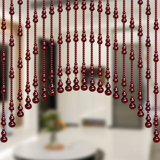 Dingyufeng full peach wood gourd door curtain partition bead curtain bedroom kitchen aisle living room bathroom entrance without hole-punching curtains. Full peach wood beads-burgundy 21 pieces-height 1.76 meters-staggered shape