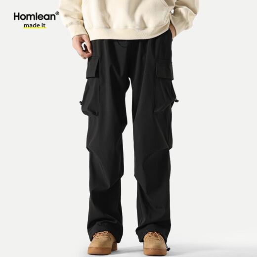 Homlean American funktionaler Fallschirmjäger Arbeitshose Frühling und Sommer Lose Nische Weitbein Casual Wanderhose S6603 Schwarz 2xl