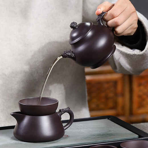 Gold inlaid jade purple sand pot set Kung Fu tea set tea gift box Yixing raw ore semi-handmade Fan Linqiang Pan pot