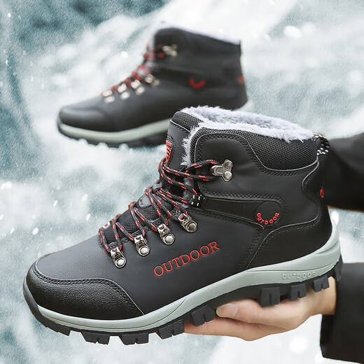 Western Camel (VANCAMEL) Winter Paul Camel Men's Shoes Snow Boots Plus Fleece Warm High Top Outdoor Hiking Shoes Waterproof Large Cotton Shoes Clearance Gray Plus Fleece 14088 44 (280mm) 38