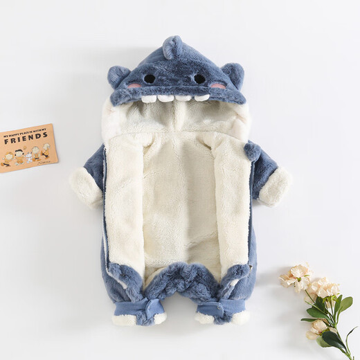 G.DUCKKIDS Little Yellow Duck Baby Onesie Autumn and Winter Boys Baby Clothes Thickened Little Monster Pajamas Home Clothes Cute Climbing Out 23805 Shark 90cm Recommended 80-90cm 1 and a half years old - 2 years old