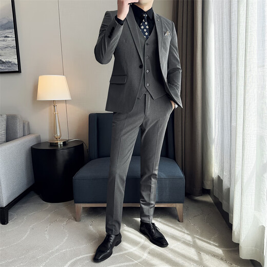 ROMON Custom Suit Men's Business Formal Wedding Dress Casual Slim 2024 Autumn New Suit Jacket Dark Gray Single Suit XL (Suitable for 125-140 Jin Jin equals 0.5 kg)