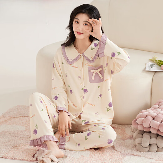 莫代尔睡衣女士夏款纯棉长袖感家居服全棉大码2025新款套装 JM3527 M 【80-98斤】