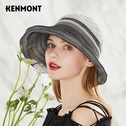 卡蒙（Kenmont）薄款大檐遮阳防晒渔夫帽女夏防紫外线可折叠盆帽盘边帽km-3740