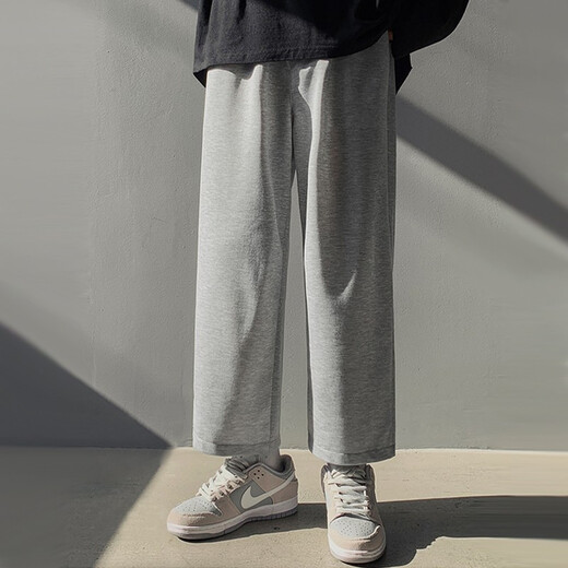 Foss Phil Straight Casual Hosen für Männer Sommer schwarzer Frühling und Herbst Neun-Punkte lose westliche Weitbein trendige Sport-Eis-Seidenhosen für Männer Trendy Marke 718-WK10-1 Wide Big Grey XL [Vorgeschlagen 135-155jin [Jin gleich 0,5 kg]]