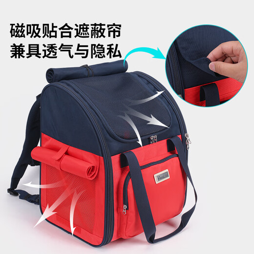TRUELOVE宠物背包狗狗小型犬泰迪外出书包便携双肩包透气大容量比熊用品 深蓝红 M-34.5*30*41建议15斤以下