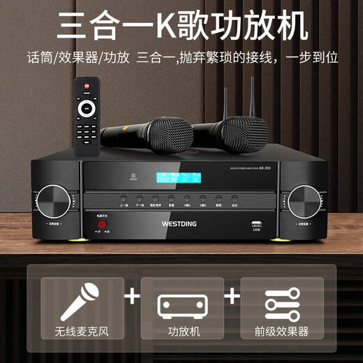 威斯汀家庭ktv音响套装KTV唱歌全套设备蓝牙功放机无线话筒麦克风家用客厅卡拉OK影院393功放双话筒版