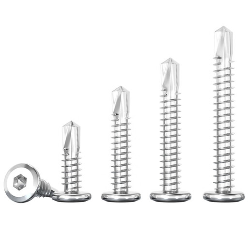 Tianzhuo Hardware 410 stainless steel flat head hexagonal drill tail chamfer self-tapping self-drilling dovetail screw guardrail special screw M5M6 M5.5*19 (50 pieces)
