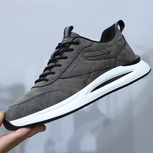 筏芯秋季男鞋2024新款透气潮鞋男士运动鞋皮面休闲百搭工作跑步鞋子男 棕色 6231-1冬季加绒保暖棉鞋 38  标准运动鞋码