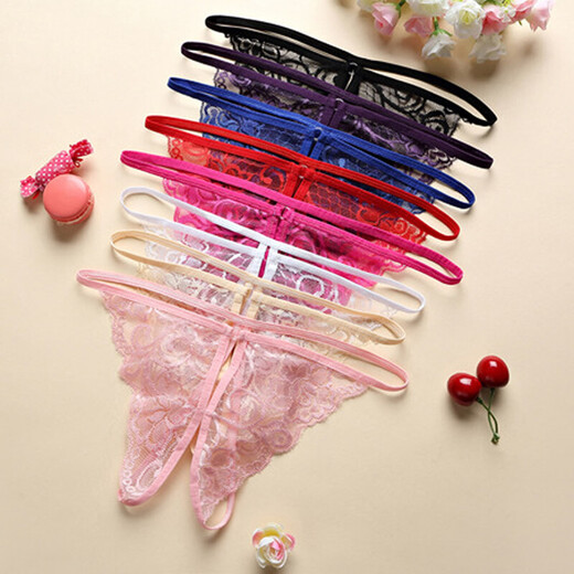 Long Night Sexy Underwear Bra Women's Panties Open Crotch Sexy Lace Thong Transparent Temptation Women's Buds Pink