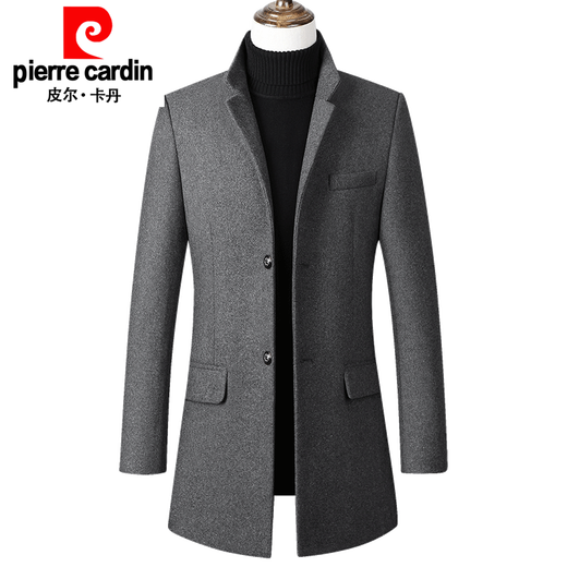 Pierre Cardin woolen windbreaker men's mid-length windbreaker autumn and winter British woolen woolen coat men's thickened cotton knitted 9002 cottoned and thickened gray 175/L