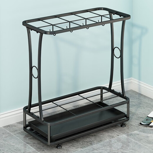 Wojia Umbrella Rack Storage Rack Company Commercial Hotel Lobby Umbrella Rack Household Entrance Door Rain Gear Black Gauze Pattern 10 Holes 8 Hooks Length 48.5 Width 24cm