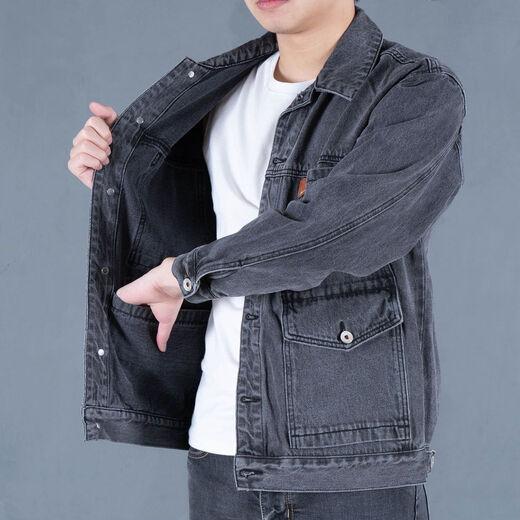 FELALWEN Denim Jacket Men's 2025 Trendy Spring and Autumn New Trendy Brand Handsome Work Jacket Loose Large Size Top Men's wt- R30 // Gray XL Recommended 130-145Jin Jin is equal to 0.5 kg