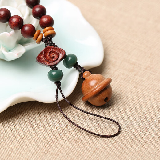 Ding fei chinesischer Stil kleines Blatt rotes Sandelholz Mobiltelefonkette Lanyard für Männer und Frauen kurzes Handgelenk Lanyard Pfirsich Holz Glockenbeutel Anhänger Sandelholz Mobiltelefon Hang A21-308