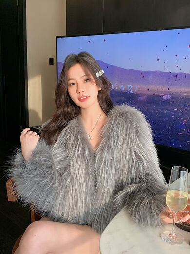 ANYIN加密双面编织貉子毛皮草外套女2023秋冬新款网红毛毛大衣短款洋气 杏色 均码