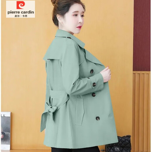 皮尔卡丹（pierre cardin）女装风衣女士春秋季新款韩版时尚休闲百搭中长款外套女大衣 墨绿色 4XL 建议152-170斤