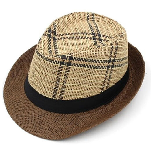 Drei-Book-Green Men's Hut Sommermodentrend Koreaner Freizeitstrohhut Panama mittleren und älterer Jazzhut Britisch-Top-Hut Big Checked Beige