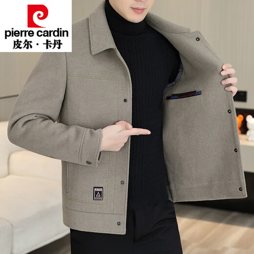 皮尔卡丹（pierre cardin）羊毛呢外套男士短款双面尼大衣秋冬新款高端男装加厚羽绒呢子夹克 常规 N2308/黑色 L 适合115-130斤