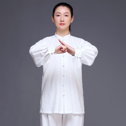 Renwu white XL Tai Chi clothing for women, cotton and linen, Chinese style, middle-aged and elderly Tai Chi practice clothing, martial arts men's training competition small buckle