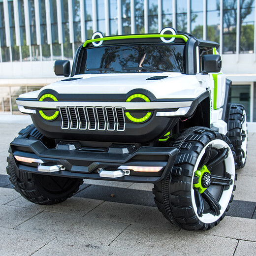 Weney Tank 300 Kinderfahrzeug extra großer Doppelsitz Kinder-Elektrofahrzeug Allrad-Kinderspielzeugautos können Personen standardmäßig weiß 12-V großer Batterie + Hartsitz + normales Rad sitzen