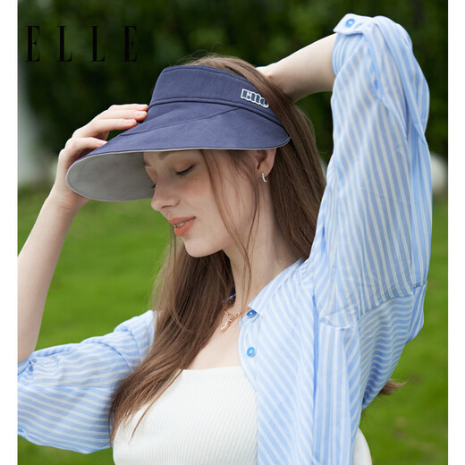 ELLE sun protection hat women's sun hat empty top sun hat spring and autumn UV protection double-sided navy blue