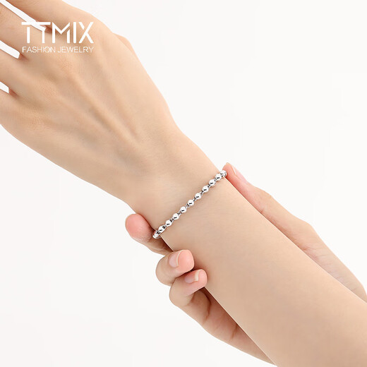 TTMIX Platinum Ball Bead Bracelet PT950 Platinum Transfer Beads Women's Hand Jewelry Real Gold Buddha Beads Bracelet 4.9-5.1g 16+3cm Thick 3.0mm
