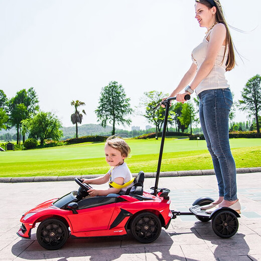 Haolaixi Lamborghini children's electric car four-wheeled with remote control baby car adult and child toy car can sit on the stroller red adult standing board/foam soft wheel/leather seat