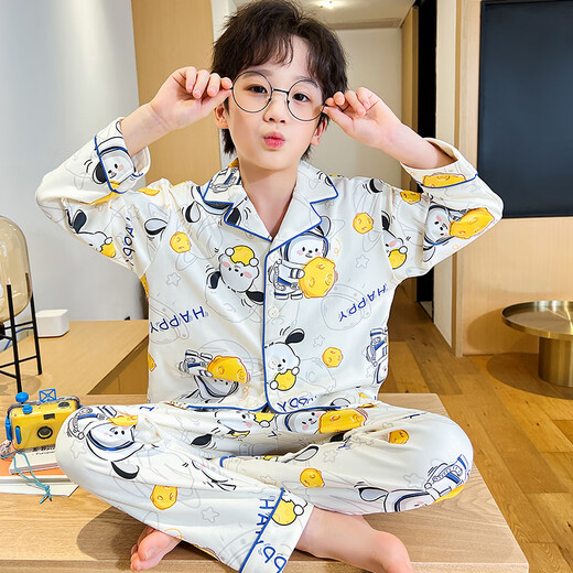 Modal Children's Pyjamas Pure Cotton Boy Spring and Automne Automne à manches longues Little Boy Enfants de taille moyenne 2024 Nouveaux vêtements de maison 3878 # [Coton pur] Taille 8 (hauteur recommandée 95-105 cm)