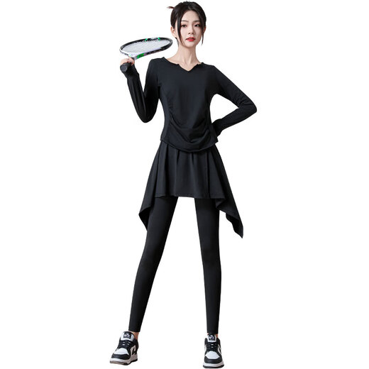 Aimengniao Yoga Suit Women's Pilates Tights 2025 New Running Quick-Drying Sports Long-Sleeved Gym Skirt Suit Apricot + Purple L (Please refer to bust and waist for size selection)