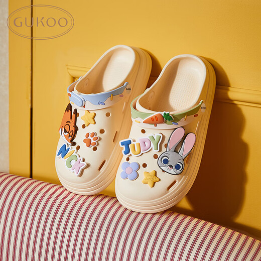 Gukoo Slippers Women's Summer Crazy Zootopia Crocs Home Can Wear Non-Slip Thick-Soled Beach Shoes Off-White 37-38