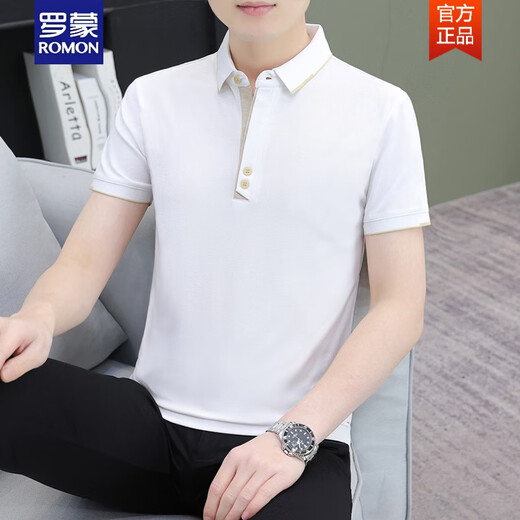 罗蒙（ROMON）2025夏季新款珠地棉时尚冰丝潮牌翻领POLO.衫男士短袖t恤上衣 723#白色 2XL (建议140-155斤)