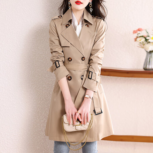 Aoduo windbreaker jacket for women 2025 new women's small mid-length spring and autumn coat AT3212 khaki M

