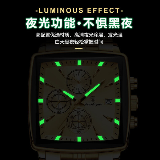 Bodaga Swiss Famous Brand Men's Watches de moda calendario luminoso de moda de alta gama Dominineing Quartz Watch Men's Watch 866 Gold-Faced Steel Bindo de 40 mm