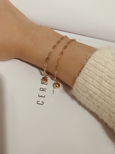 Caizhi Korean popular Korean 14K gold necklace bracelet for women three-dimensional full love gold ball thick adjustable bracelet 10k gold ball 14k gold bracelet
