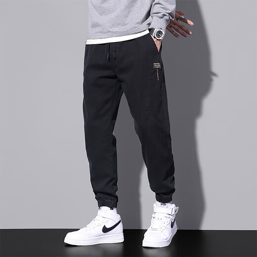 Specht Casual Hosen Männer Lose Krawatten Herbst Neue Harun Trendy Workwear Vielseitige Sporthosen Männer 9859 Black plus Fleece M