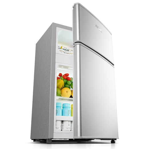 AUX (AUX) household double door mini small refrigerator, refrigerated and fresh-keeping refrigerator, dormitory rental energy-saving refrigerator [National subsidy] BCD-24K118 basic model silver